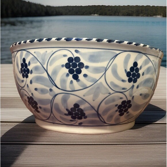 BLUE CRAB BAY CO BLUE CRAB DEEP MIXING BOWL 10” x 5” Hand Painted In Thailand - Picture 2 of 16